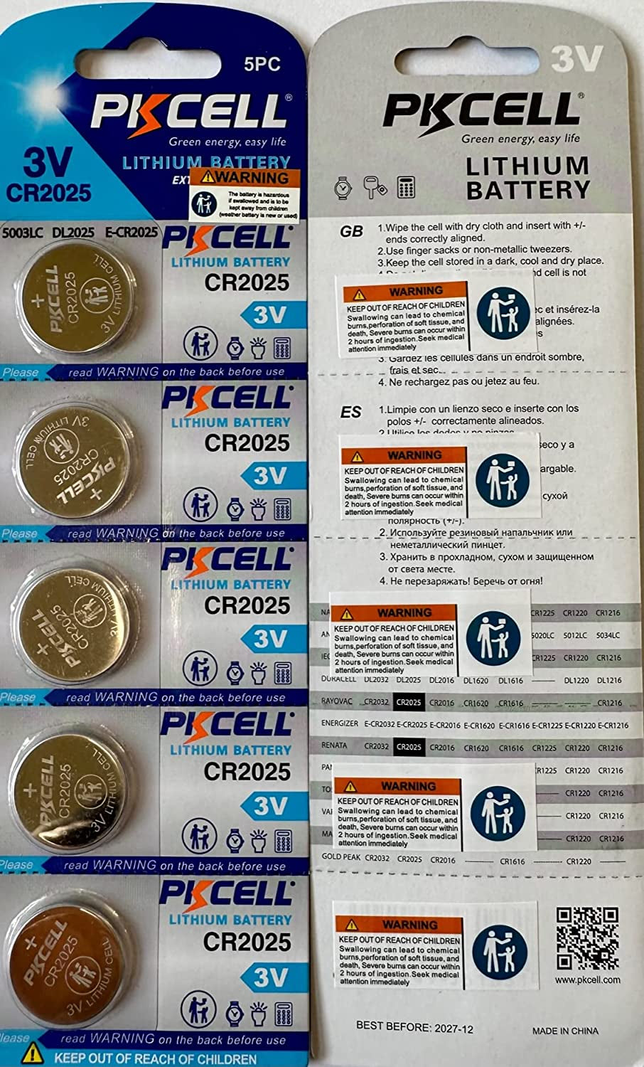 3V Cr2025 Br2025 Dl2025 Button Cell Batteries 5Pcs